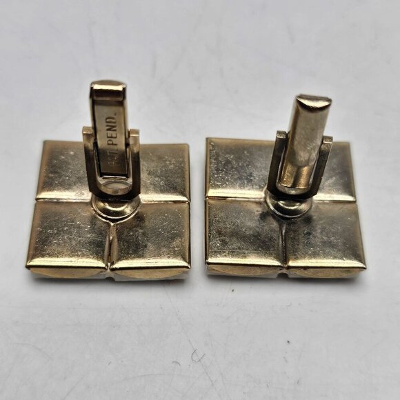 Vintage Gold Tone White Enamel Cufflinks With Square Mosaic Design - Picture 4 of 5